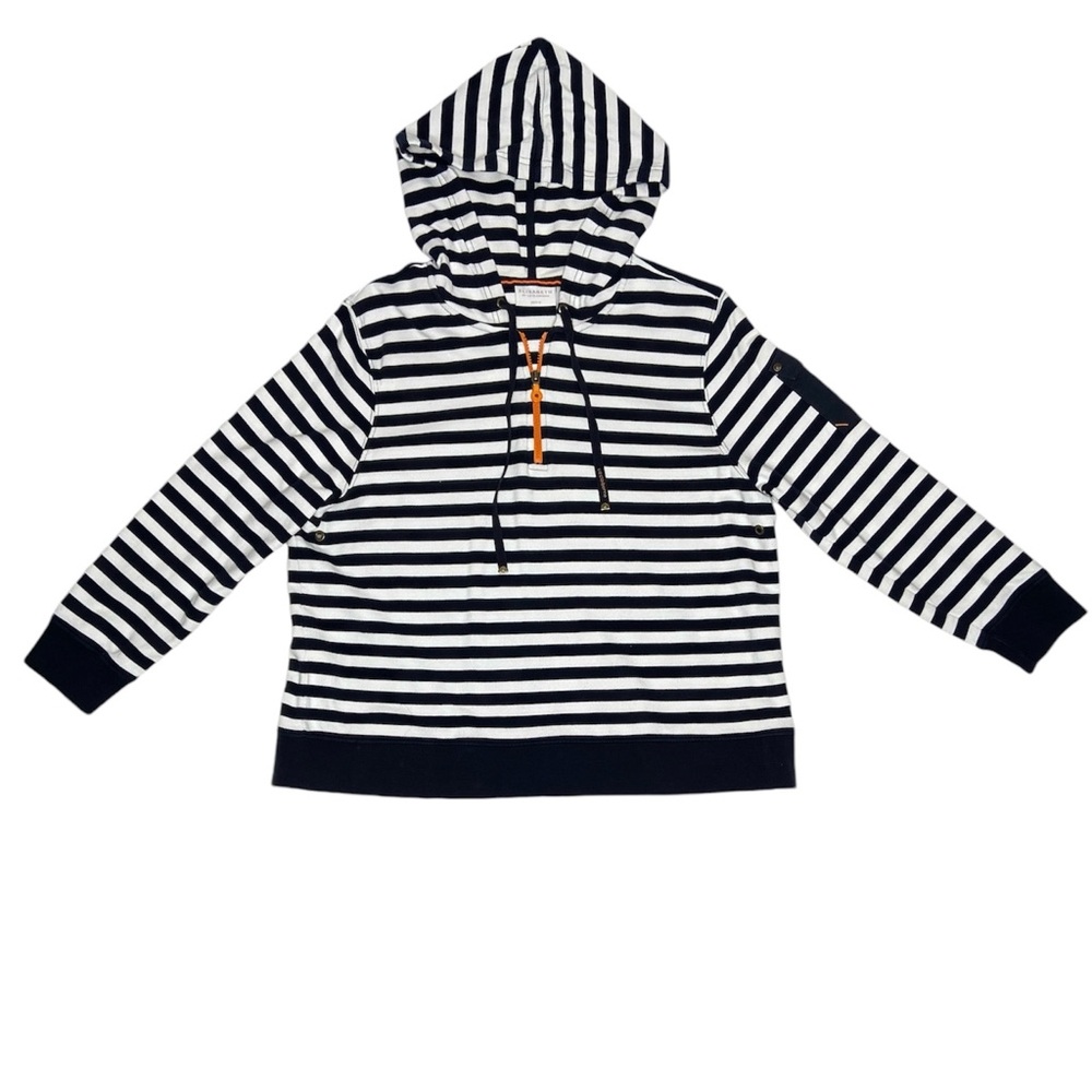 Elisabeth by Liz Claiborne Navy & White Stripes Quarter Zip Hoodie Size 1P